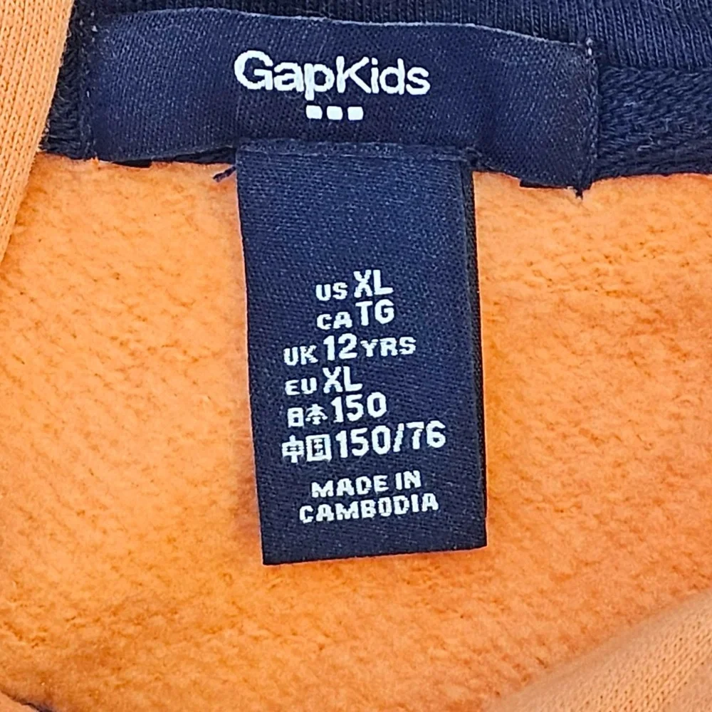Boys GAP Hoodie Color Block Pullover Sweatshirt Kids Size XL Orange and Blue
